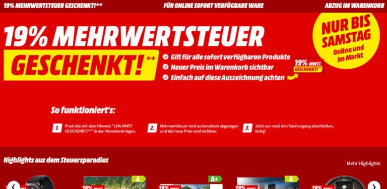 Media Markt und Saturn schenken euch die Mehrwertsteuer
