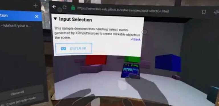 Oculus Browser mit experimentelles Hand Tracking für WebXR Anwendungen